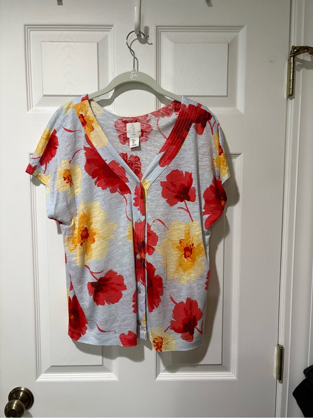 Joie Red & Yellow Floral V-Neck Top on Light Gray